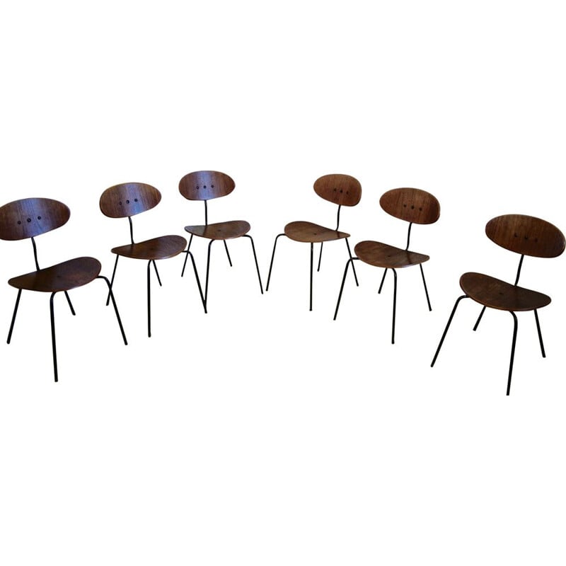 Vintage-Stühle aus Stahl und Walnussholz von Hans Bellman für Domus, 1950