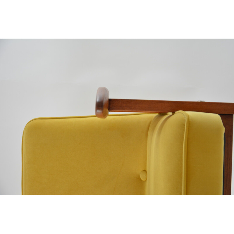 Vintage armchair 366 signed J.Chierowski in yellow color with birds