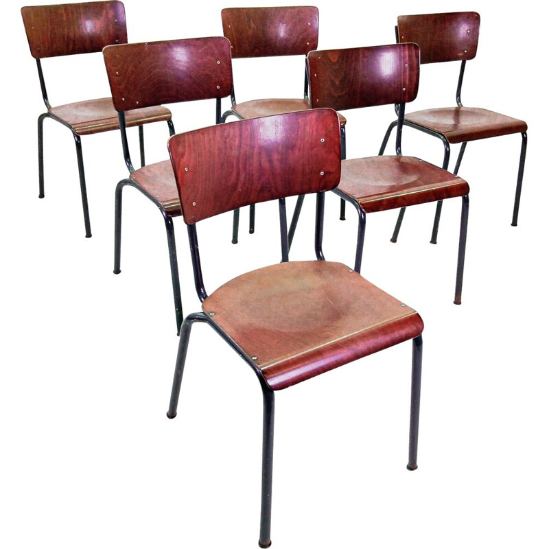 Lot de 6 chaises d'école PAG en pagwood, 1960