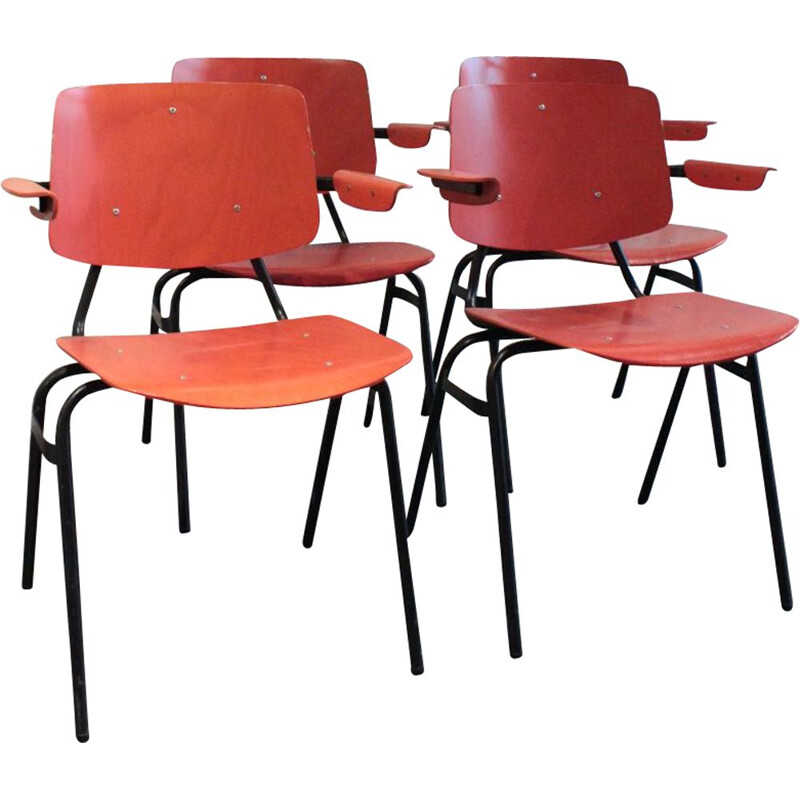 Suite of 4 industrial chairs by Kho Liang Le for CAR Katwijk