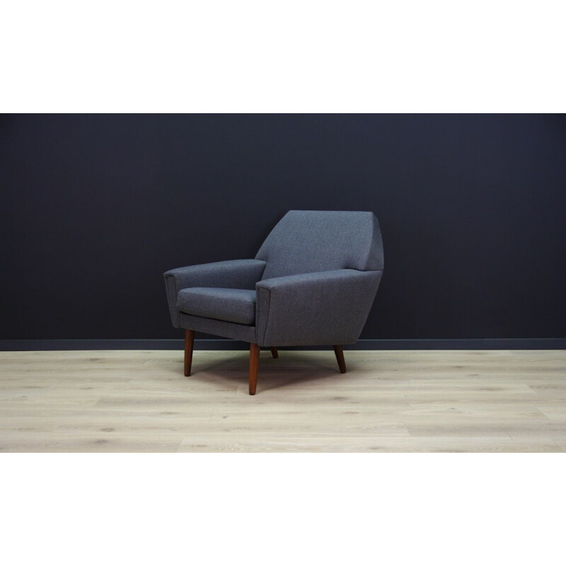 Teak Danish vintage armchair in graphite color, 1970s