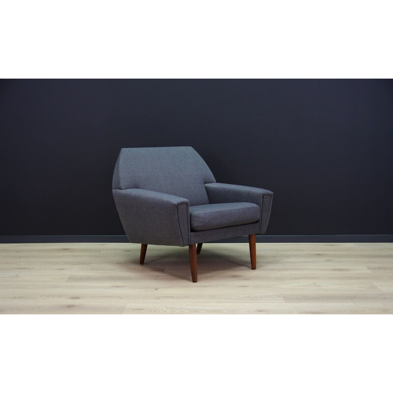 Teak Danish vintage armchair in graphite color, 1970s