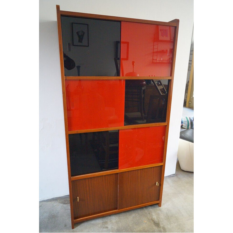 Vintage wooden and glass bookcase 1950