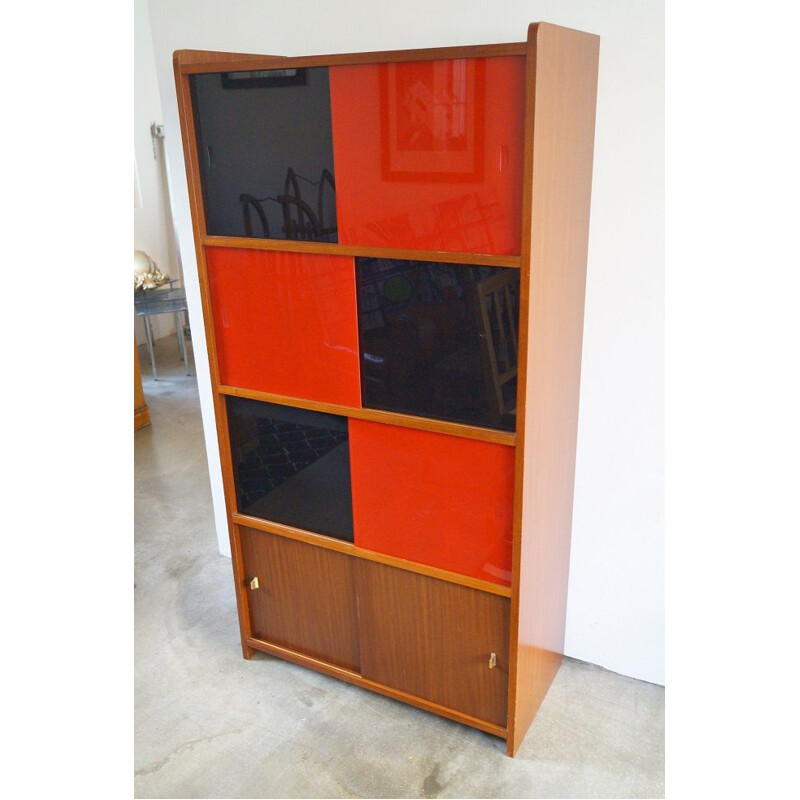 Vintage wooden and glass bookcase 1950