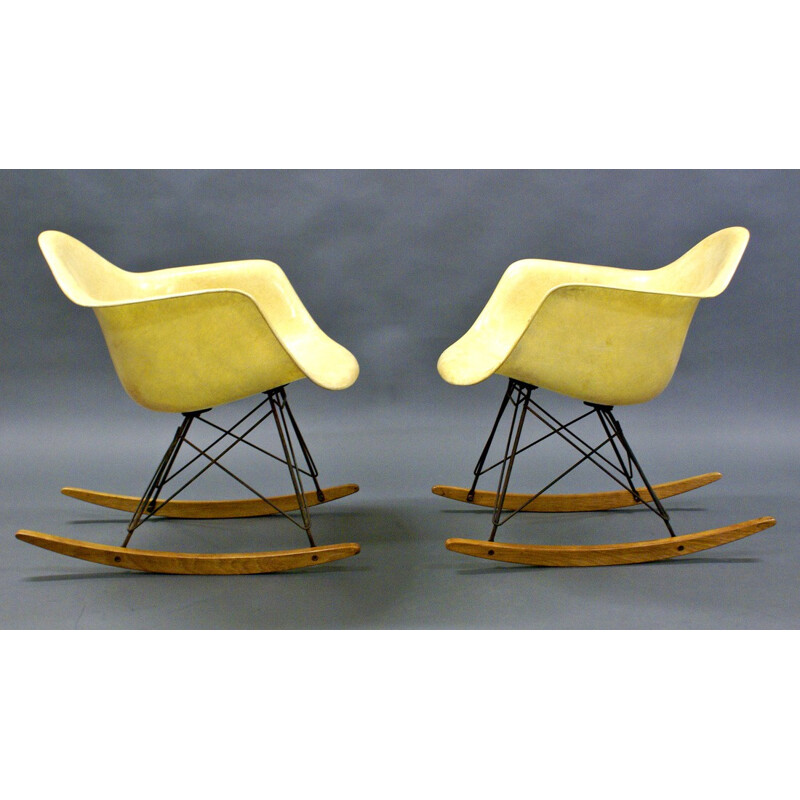 Pair of RAR yellow fiberglass, steel and wooden armchairs, Charles & Ray EAMES - 1950s