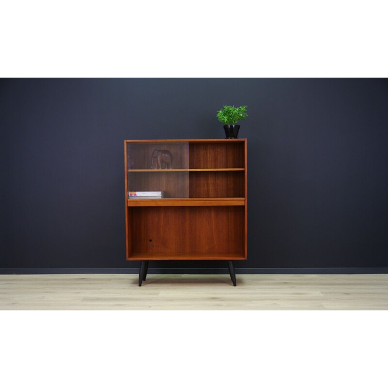 Vintage teak bookcase with glass door, 1960s-1970s 	