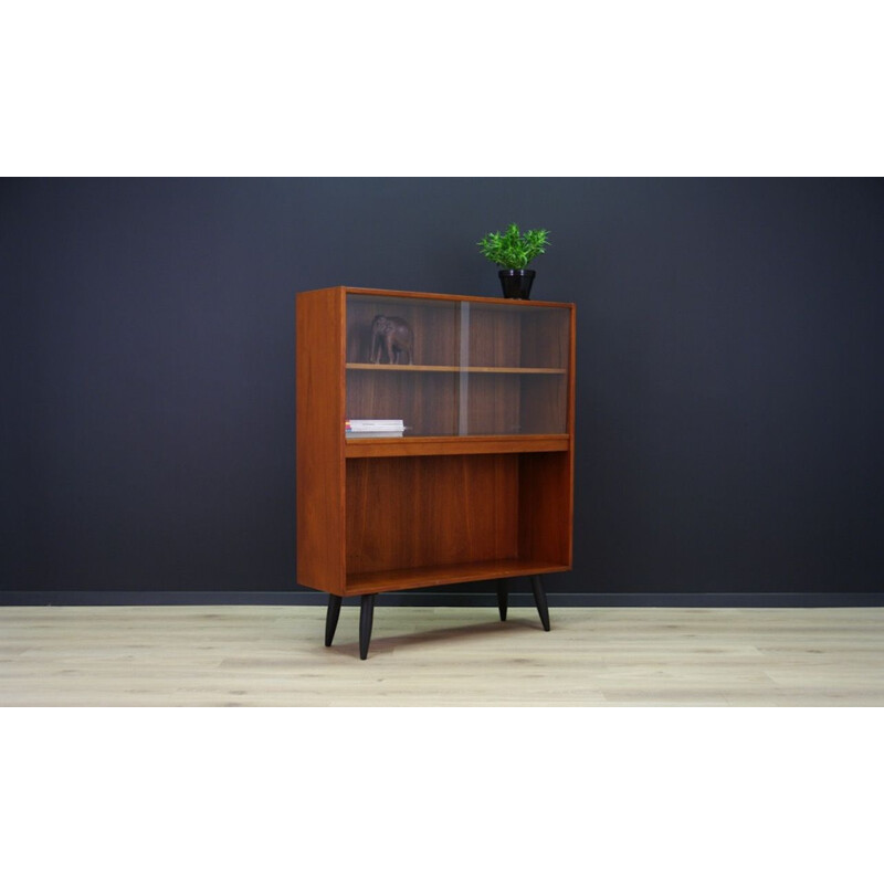 Vintage teak bookcase with glass door, 1960s-1970s 	