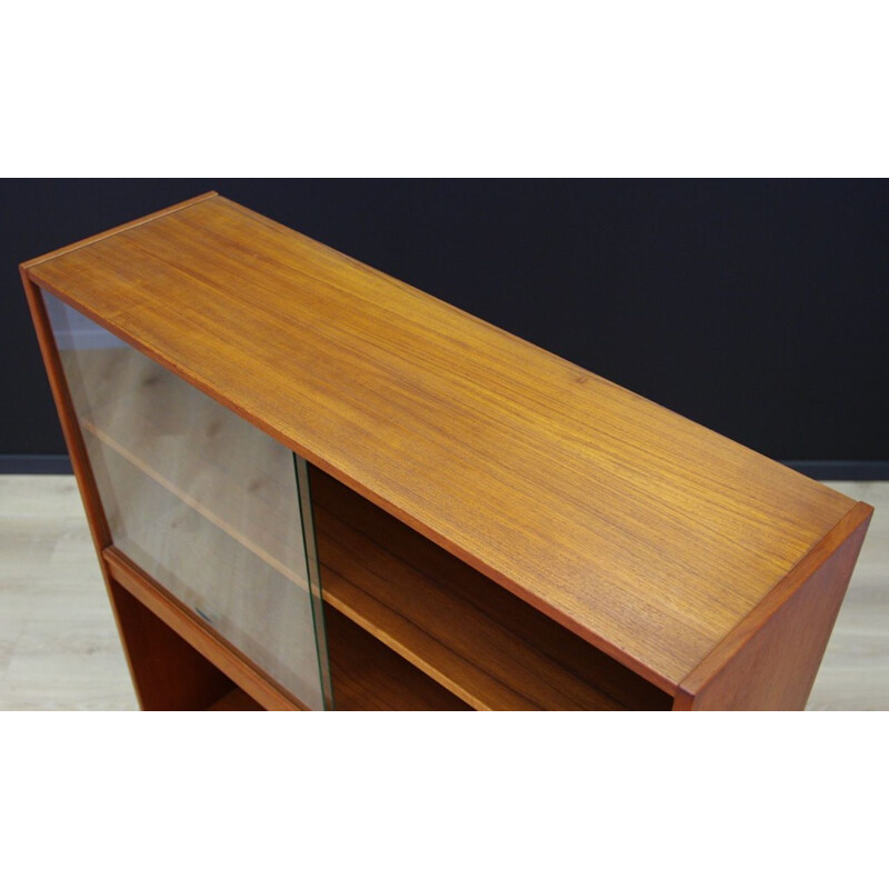 Vintage teak bookcase with glass door, 1960s-1970s 	