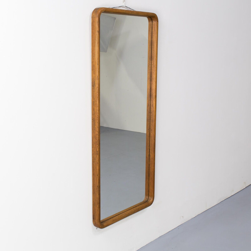 Vintage mirror with oak wooden frame