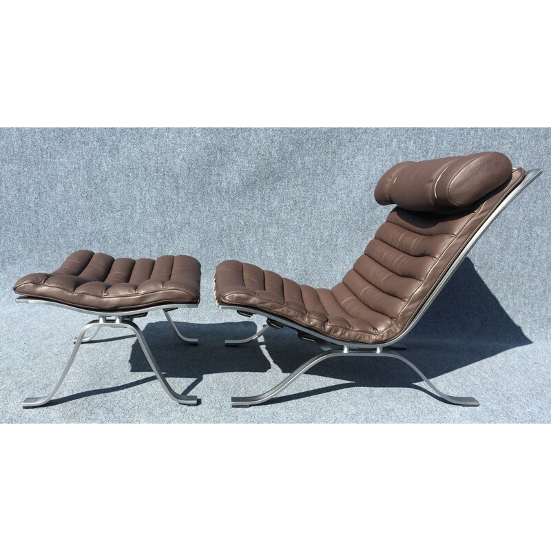 Brown leather and metal living room set, Arne NORELL - 1970s
