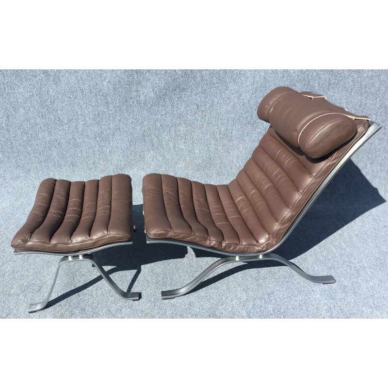Brown leather and metal living room set, Arne NORELL - 1970s