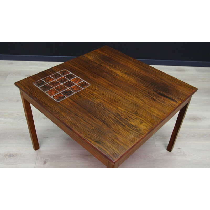 Vintage coffee table in rosewood with dcorative tiles, 1960s-1970s