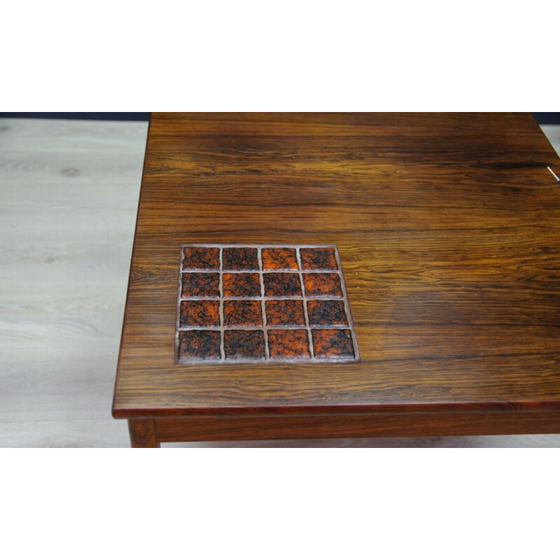 Vintage coffee table in rosewood with dcorative tiles, 1960s-1970s