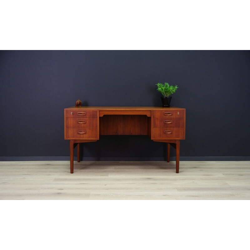 Vintage teak desk with 6 drawers, Denmark, 1960-70s