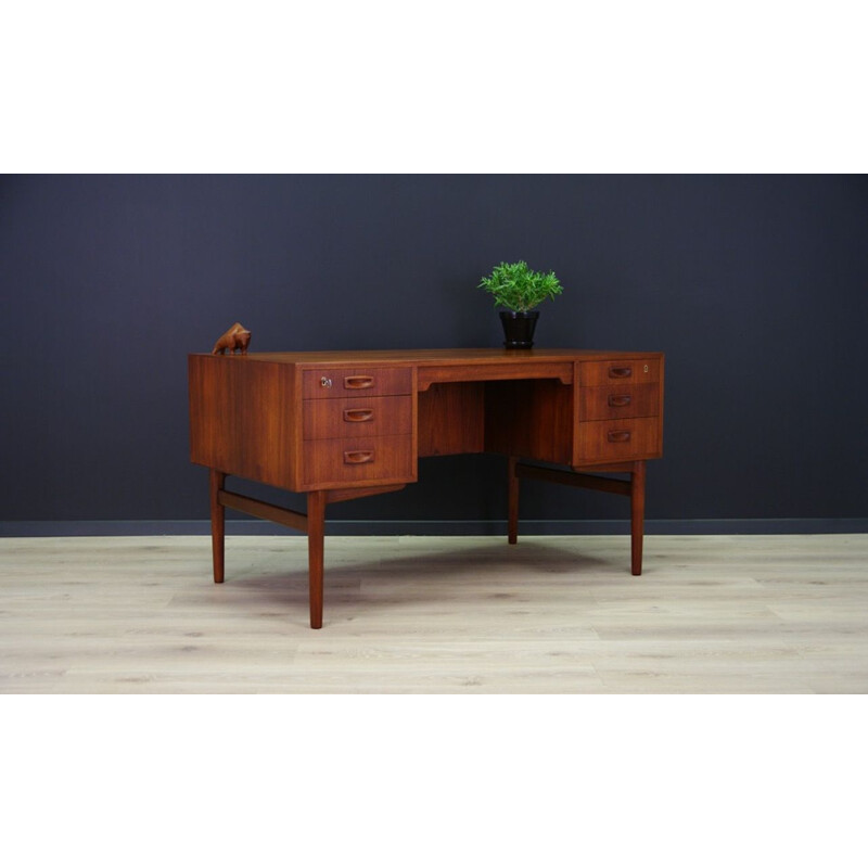 Vintage teak desk with 6 drawers, Denmark, 1960-70s