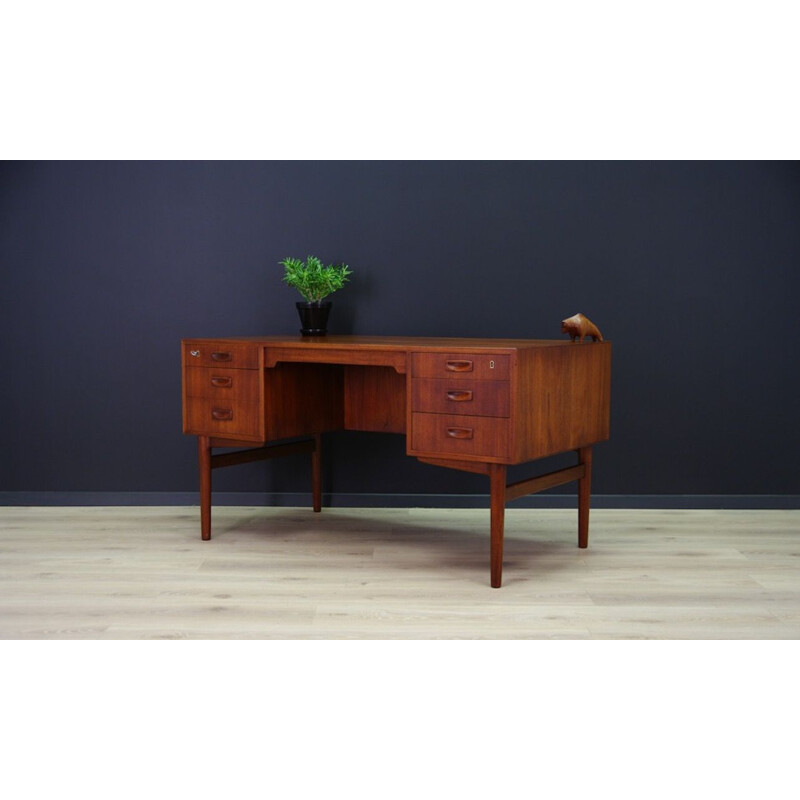 Vintage teak desk with 6 drawers, Denmark, 1960-70s