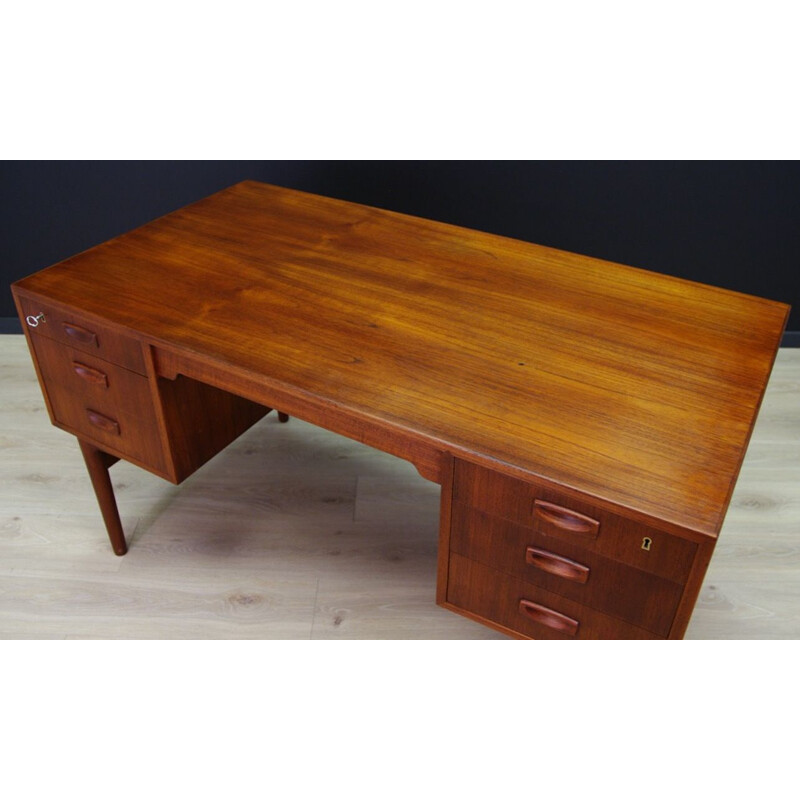 Vintage teak desk with 6 drawers, Denmark, 1960-70s