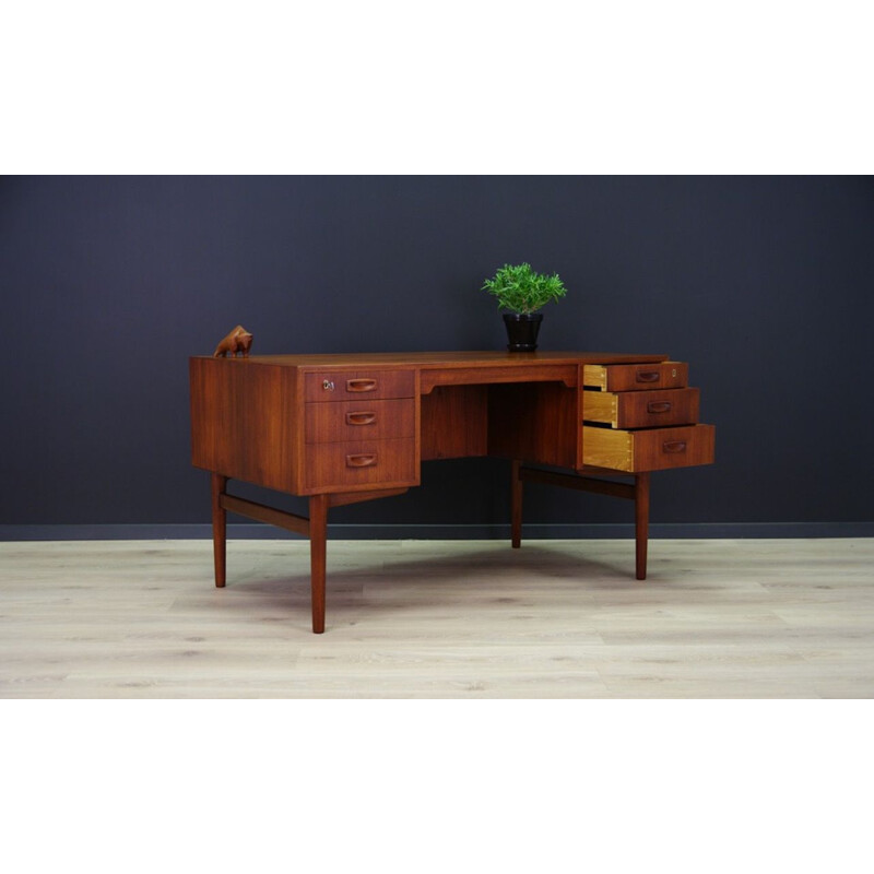 Vintage teak desk with 6 drawers, Denmark, 1960-70s