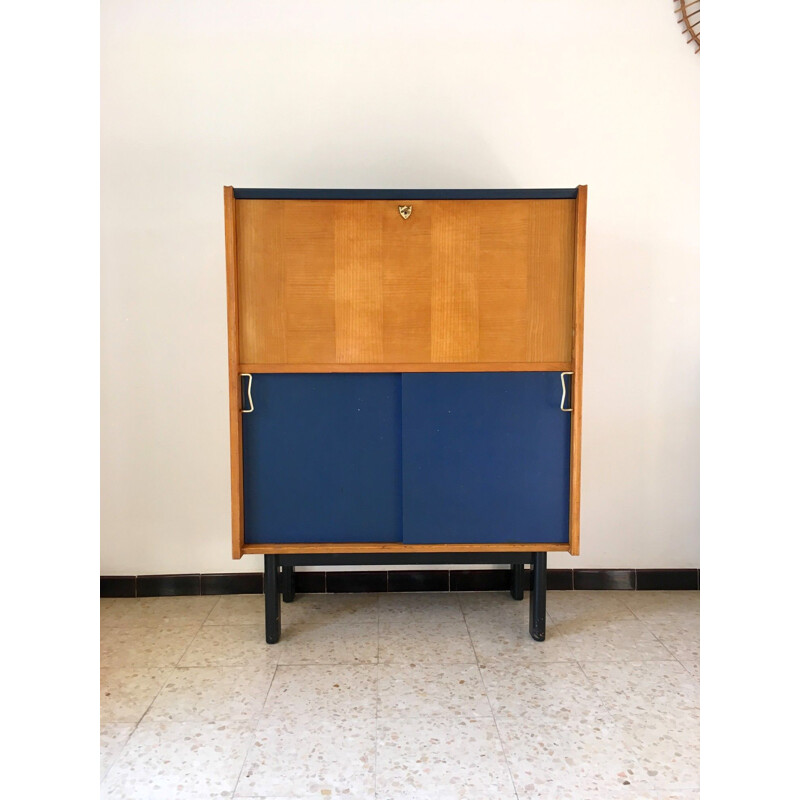 Vintage brass and imitation leather sideboard, 1950