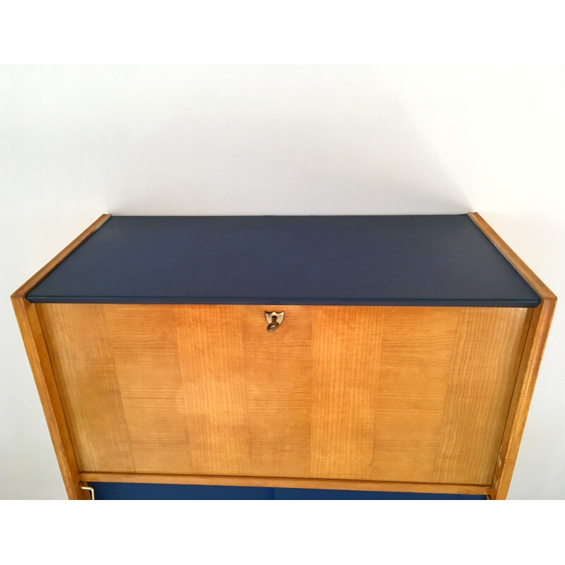 Vintage brass and imitation leather sideboard, 1950