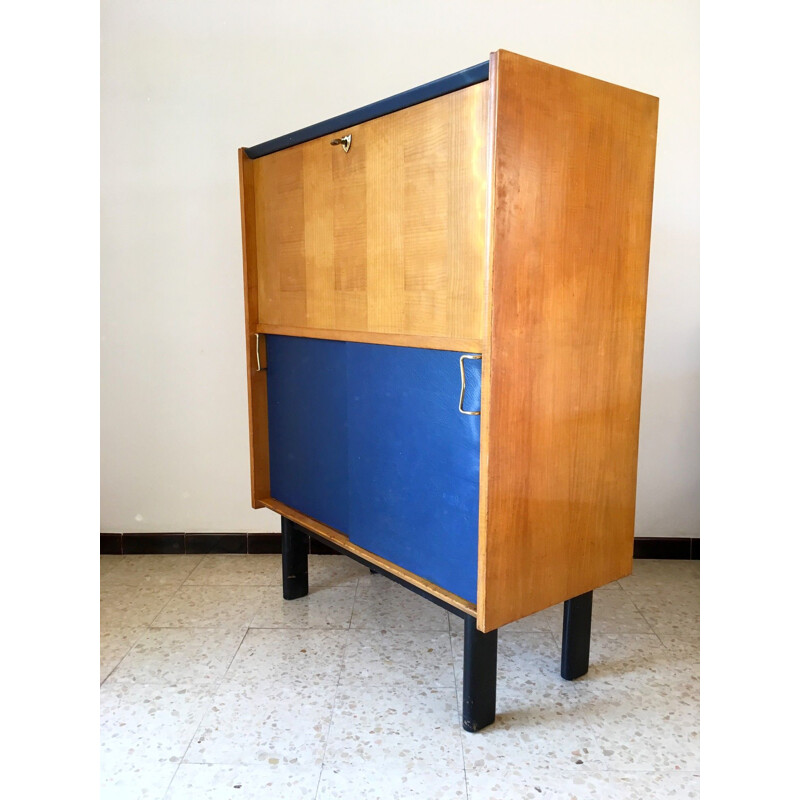 Vintage brass and imitation leather sideboard, 1950