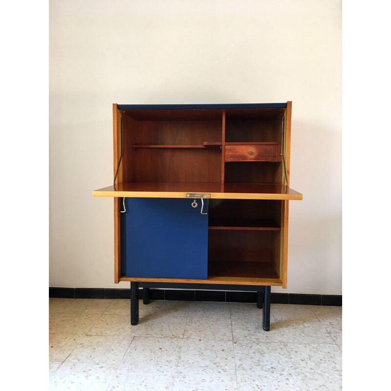 Vintage brass and imitation leather sideboard, 1950