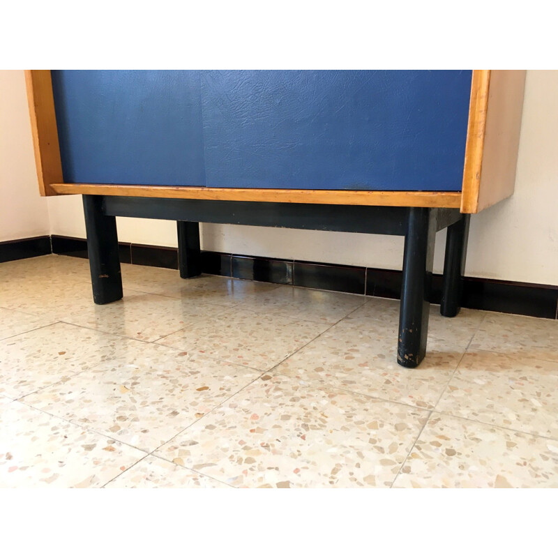 Vintage brass and imitation leather sideboard, 1950