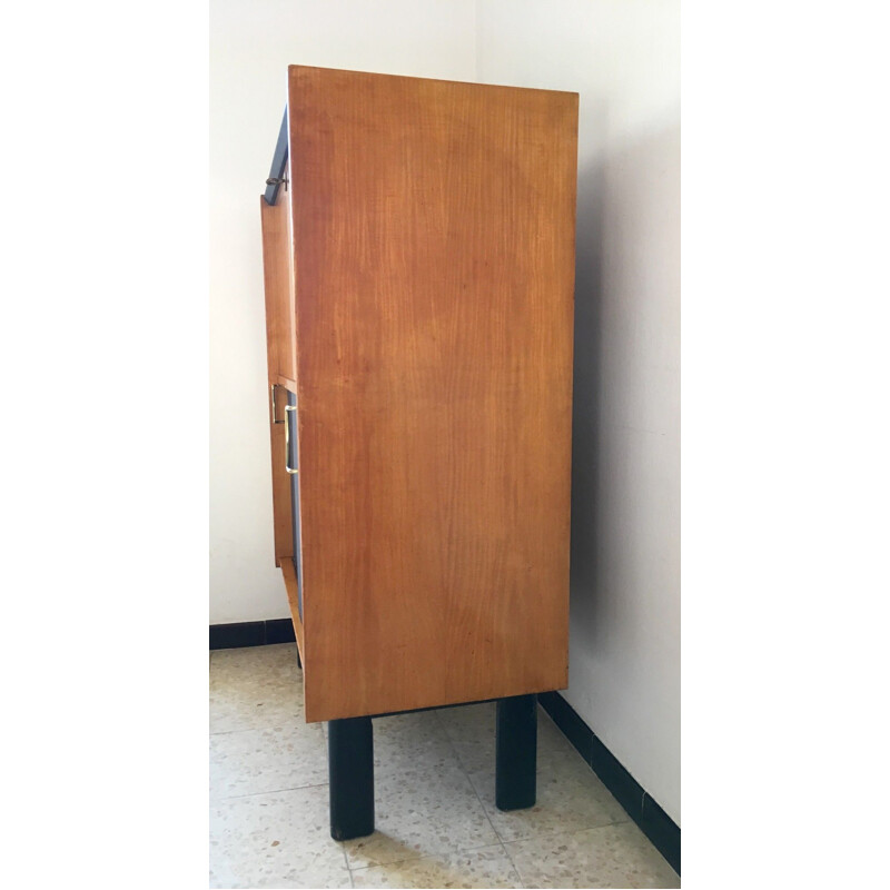 Vintage brass and imitation leather sideboard, 1950