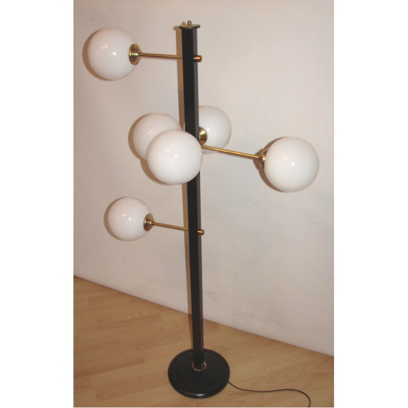 Vintage floor lamp in brass and glass, 1970s