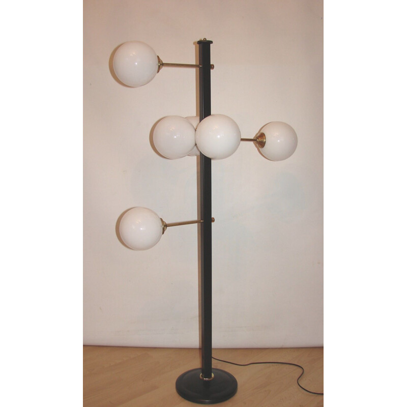 Vintage floor lamp in brass and glass, 1970s