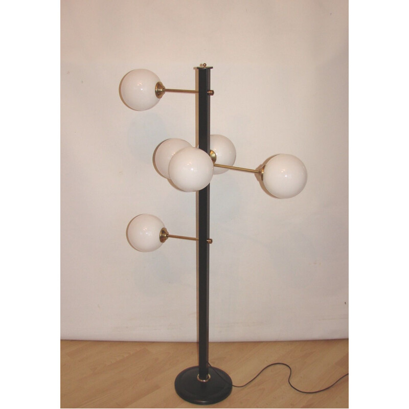 Vintage floor lamp in brass and glass, 1970s