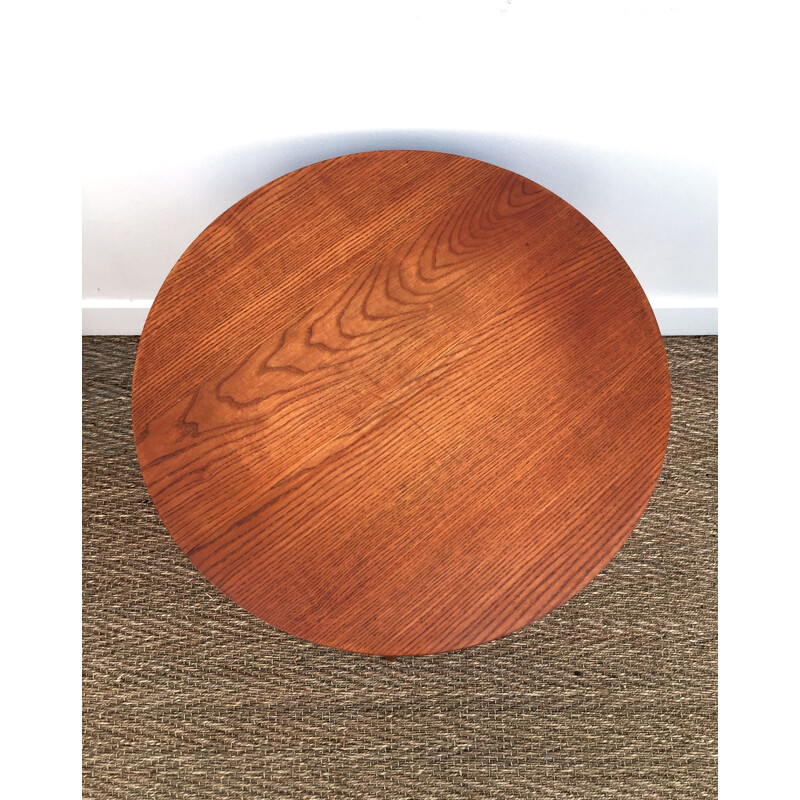 Vintage round coffee table in solid oak