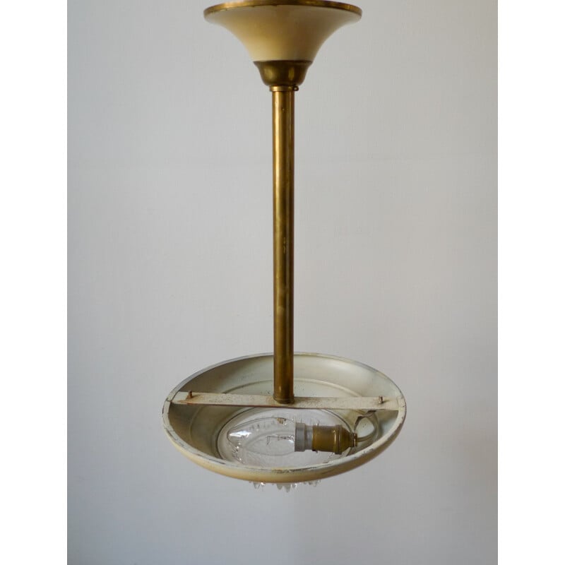 Vintage Art Deco brass and glass pendant lamp by Ezan, France 1930