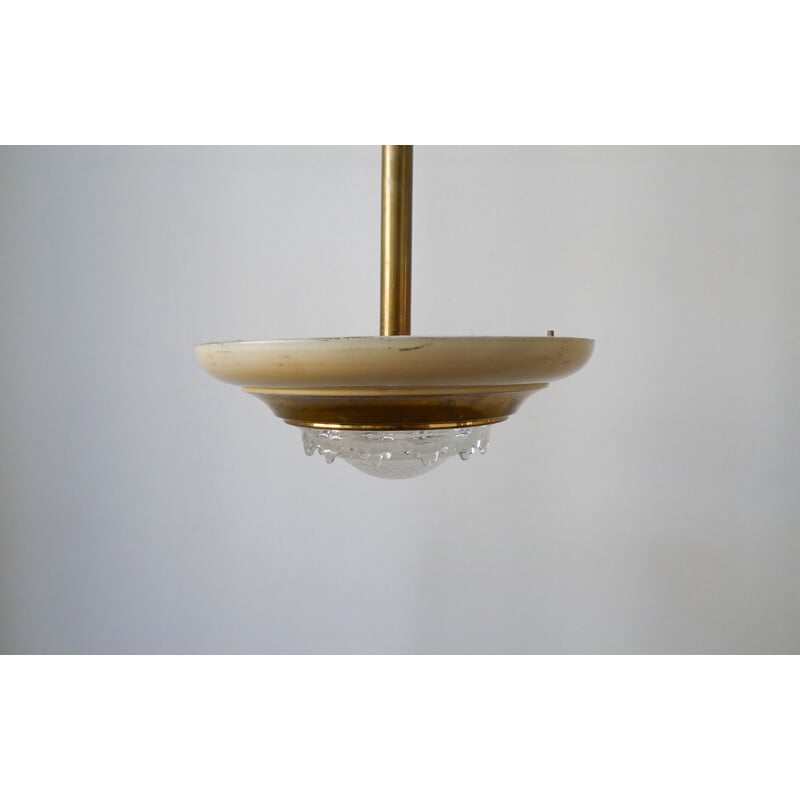 Vintage Art Deco brass and glass pendant lamp by Ezan, France 1930