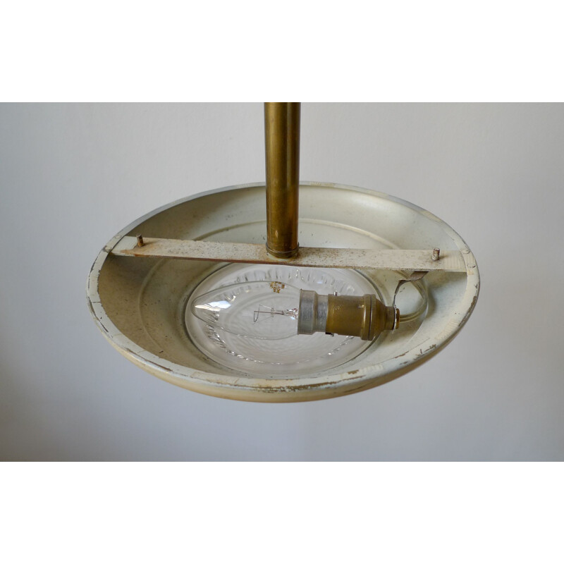 Vintage Art Deco brass and glass pendant lamp by Ezan, France 1930