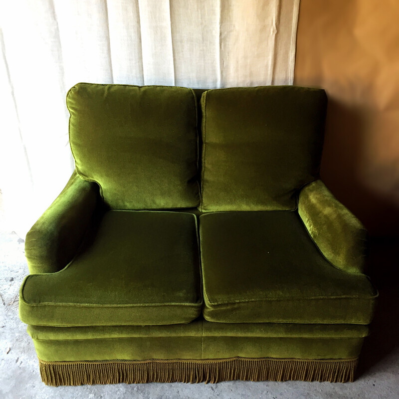 Vintage green velvet sofa