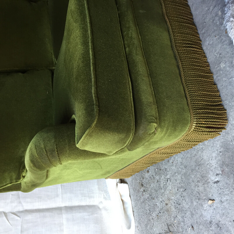 Canapé vintage en velours vert