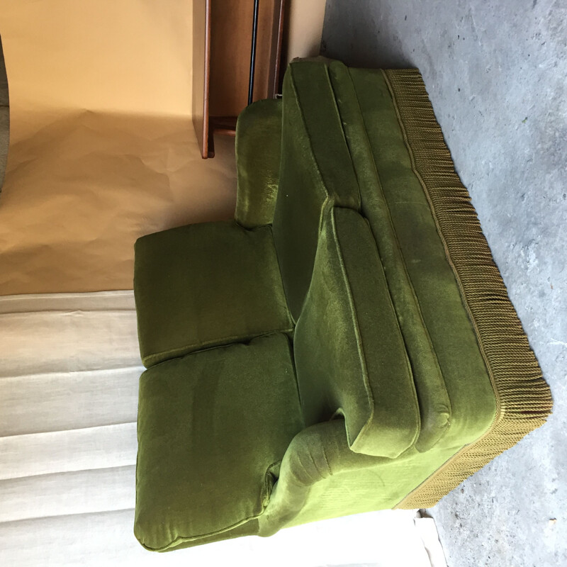 Vintage green velvet sofa