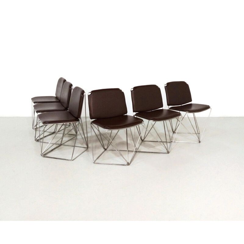 Ensemble de 6 chaises vintage marron, 1960, 