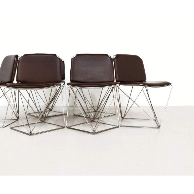 Ensemble de 6 chaises vintage marron, 1960, 