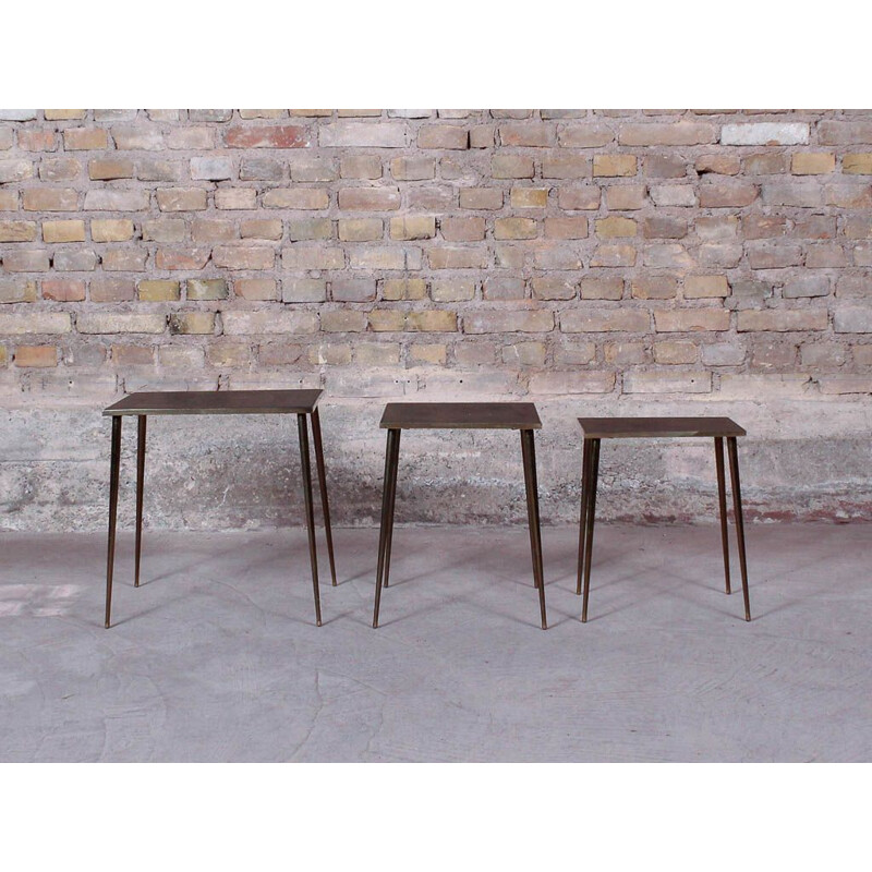 Set of 3 small vintage nesting tables with compass feet, 1960