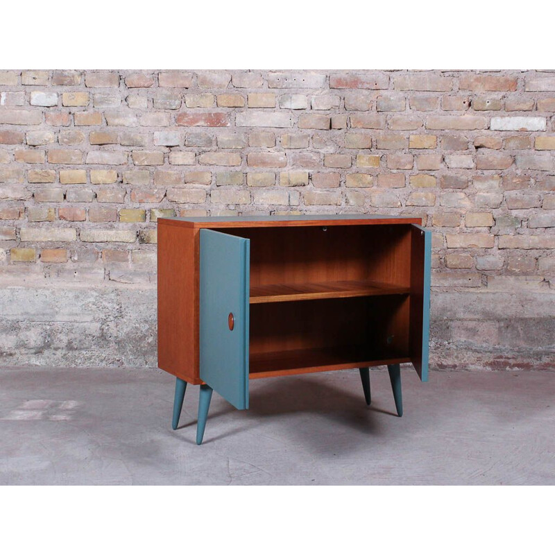 Buffet scandinave, 2 portes battantes en teck sur pieds compas,1960