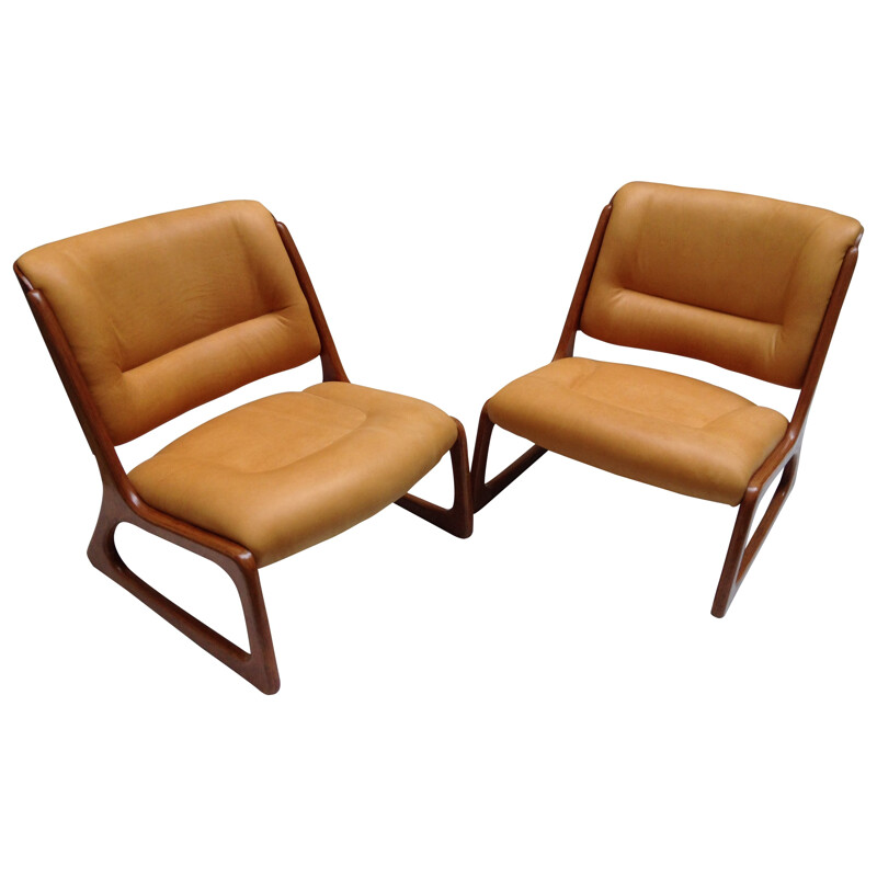 Pair of vintage leather armchairs - 1960s