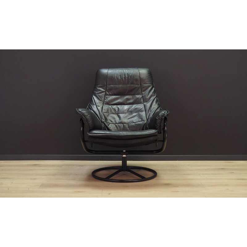 Vintage black leather armchair, Denmark 1960
