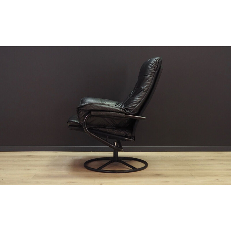 Vintage black leather armchair, Denmark 1960