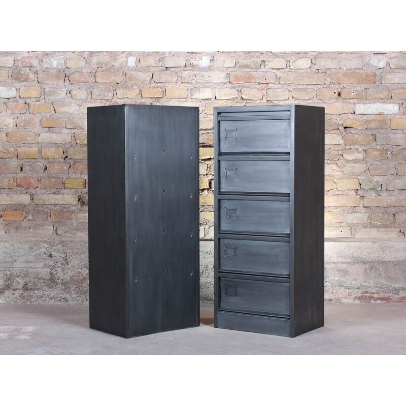 Industrial storage cabinet with 5 flaps with brushed steel finish 