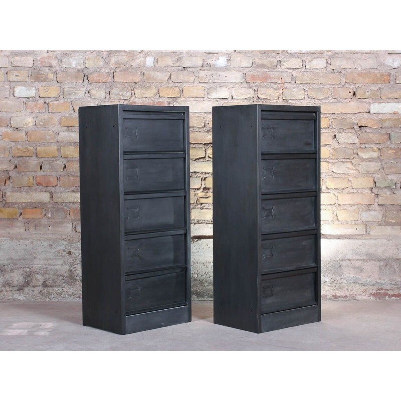 Industrial storage cabinet with 5 flaps with brushed steel finish 