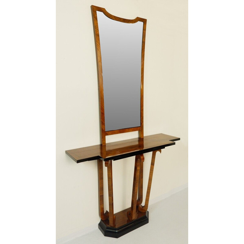 Vintage Italian Art Deco Walnut Console with Mirror