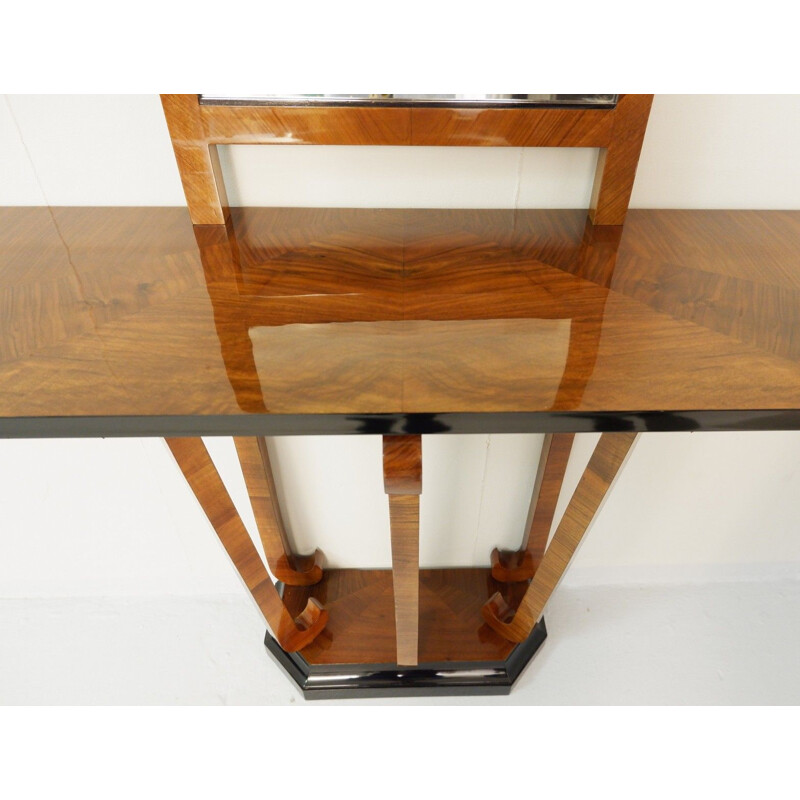 Vintage Italian Art Deco Walnut Console with Mirror