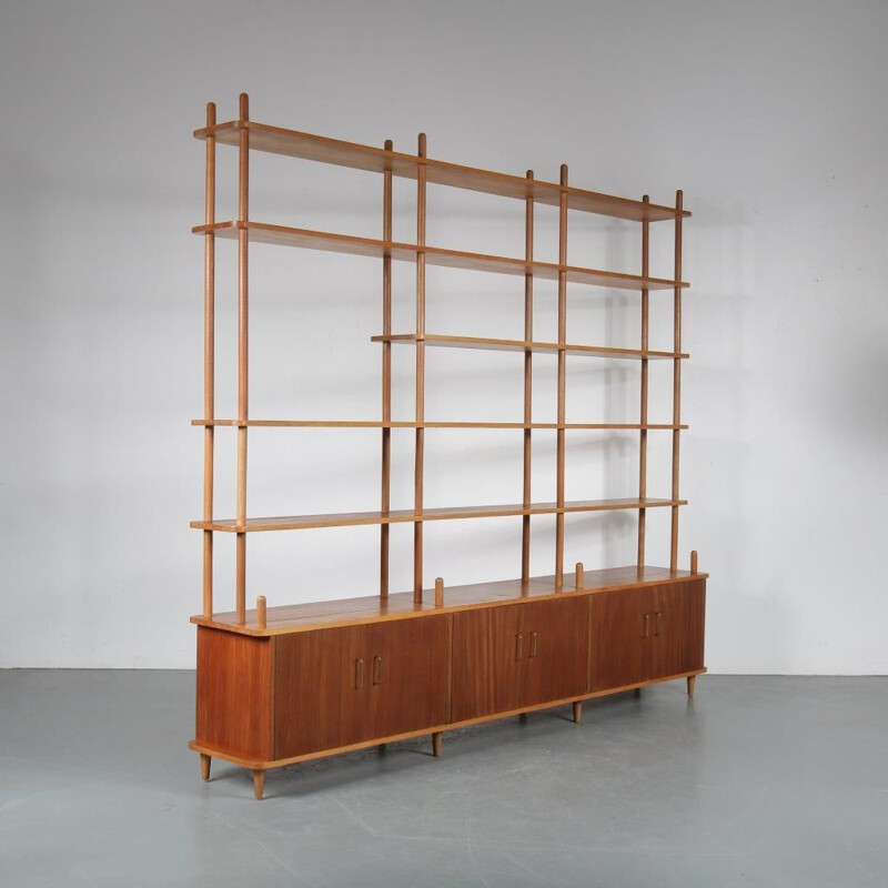 Vintage Large Dutch teak bookcase, 1950s